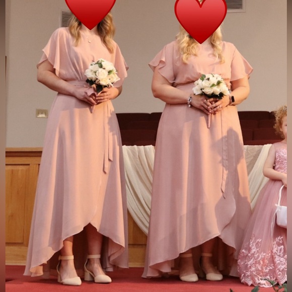 Dusty Rose A-Line Scoop Asymmetrical Bridesmaid Dress with Ruffle – Size 18 - Picture 10 of 10